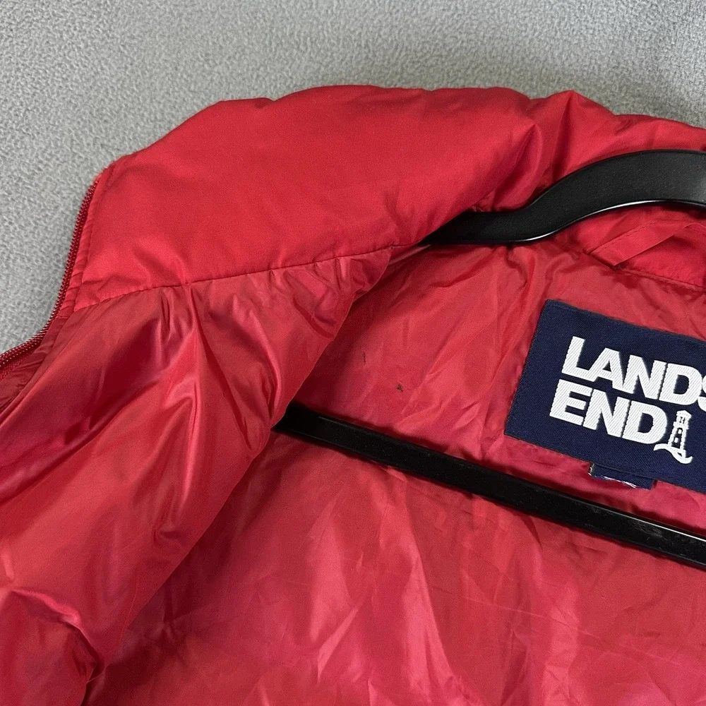 Lands‎ End Puffer Vest Adult Medium Red Down Feather Fill Outdoor Nature Hiking